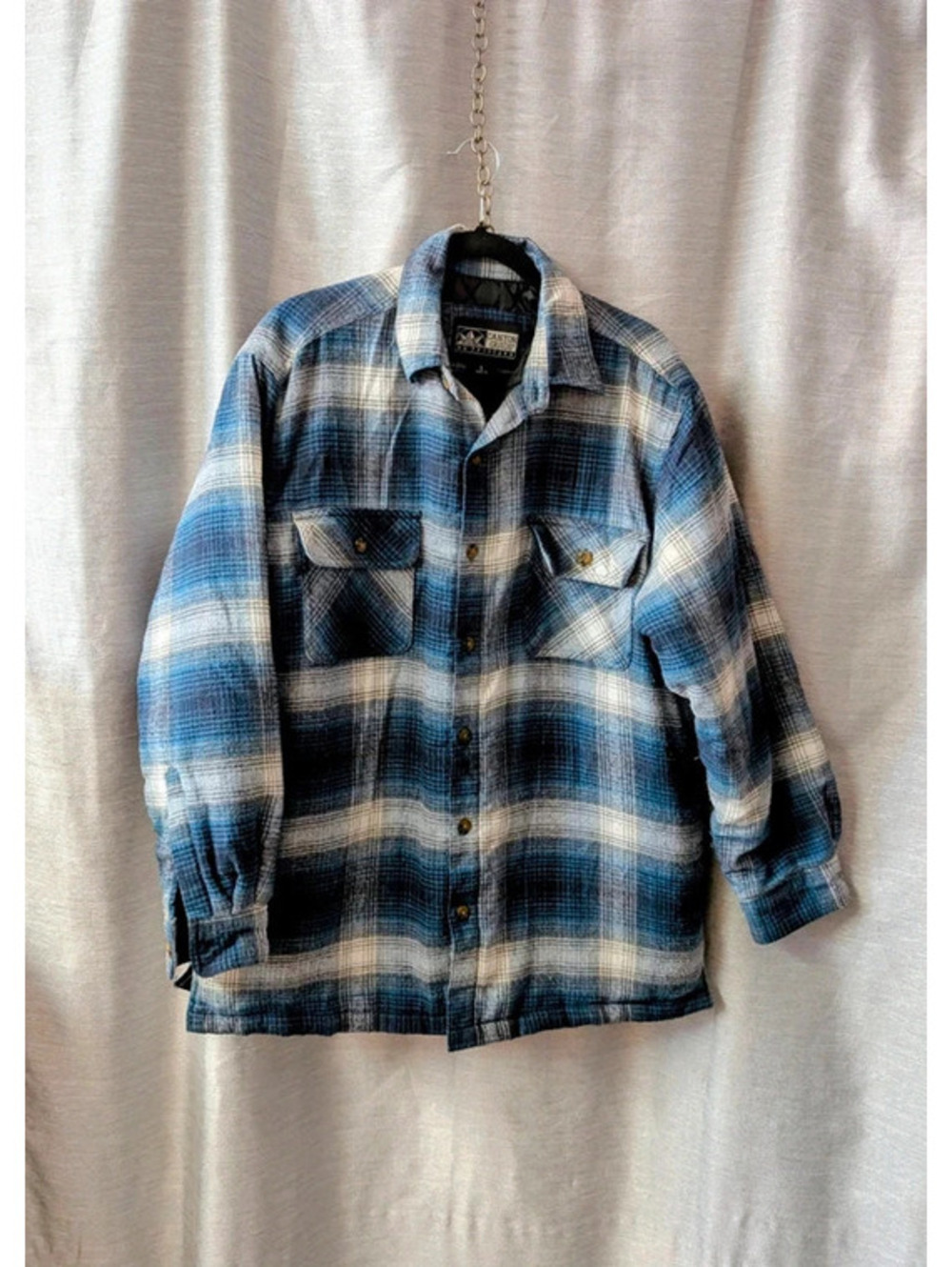 Blue Plaid Quilted Winter Flannel Shirt L